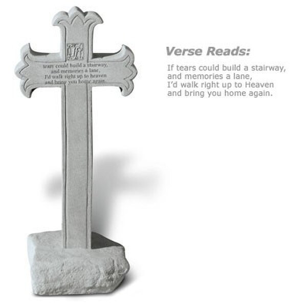 Garden Memorial Cross Sculpture with Verse on Base If Tears could Build a